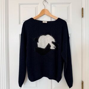 Korean Style Panda Graphic Navy Knit Sweater Wool Blend